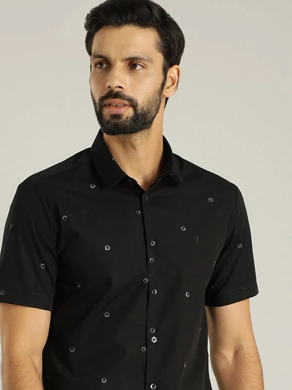 Indian Terrain Men Embroidered Black Shirt
